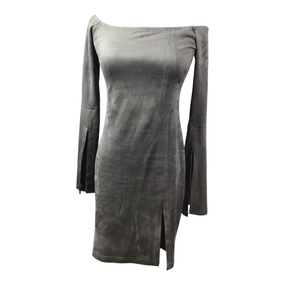 NWT Olivaceous Gray Long-Sleeve Bodycon Dress Slits Large Back Zips READ!